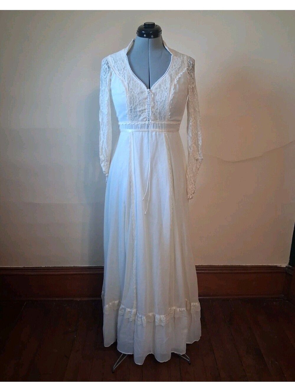 Vintage 1970s Gunne Sax Dress, Sz 9 Lace Wedding Dress, Jessica Mclintock